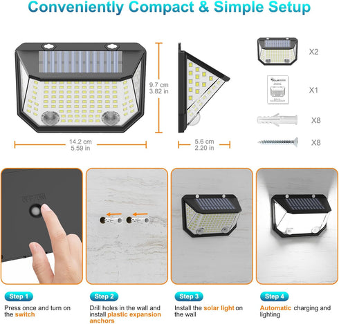 Kasonic Solar Lights Outdoor, 122 LEDs Motion Dual-Sensor Lights with 300° Wide Angle, Ultra-Bright Solar Security Wall lights for Outside Garden ...