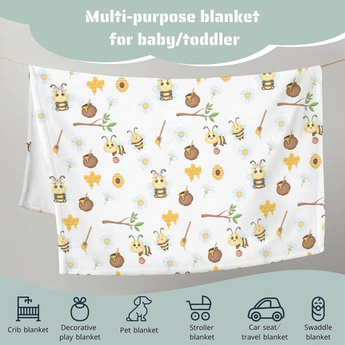 Bee Baby Blanket Honey Daisy Flowers Cute Animals Flannel Blanket Throw Neutral Receiving Blanket Cute Baby Swaddle Blanket for Baby Toddler Boy G...