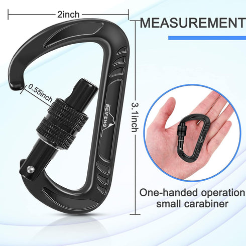 Heavy Duty Lightweight Locking Carabiner Clips D Ring for Camping Hiking Outdoor Gym etc, Carabiner with Lock Small Carabiners for Dog Leash & Har...