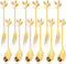 12pcs Stainless Steel Gold Leaf Coffee Spoon and Cake Fruit Forks Kitchen Accessory Wedding Party for Dessert, Salad, Appetizer, Spoon and Fork Se...
