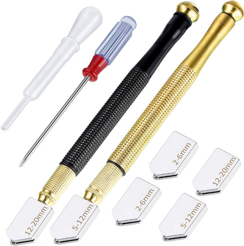 Mudder 9 Pcs Glass Cutter Tool Mirror Cutting Tool with 2-6 Mm, 5-12 Mm, 12-20 mm Glass Cutter Head and Screwdriver Oil Dropper Glove for Tiles Mi...