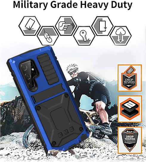 Samsung S23 Ultra Metal Bumper Silicone Case Samsung S23 Ultra Case with Stand Built-in Screen Protector Gorilla Glass Hybrid Military Shockproof ...