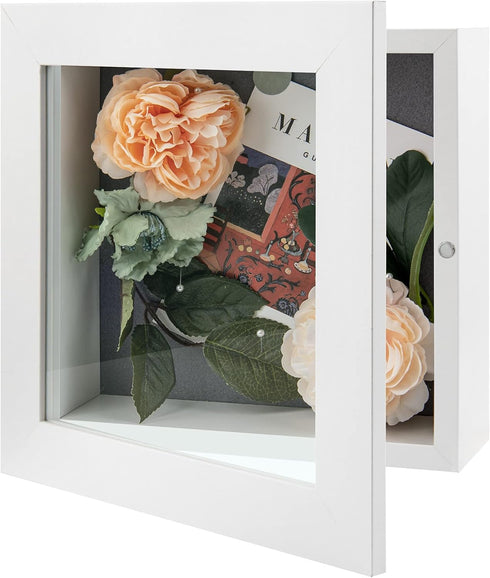 Golden State Art, 8x8 Shadow Box Frame Display Case, 2-inch Depth, Great for Collages, Collections, Mementos, 6 Pins Included (White, 1 Pack)...