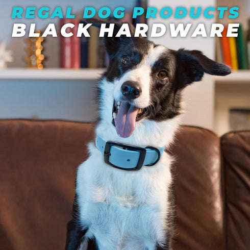 Regal Dog Products Medium Blue Waterproof Dog Collar with Heavy Duty Black Hardware Buckle & D Ring | Vinyl Coated, Adjustable Biothane Dog Collar...