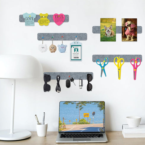 8 Packs Strips Felt Bulletin Board Bar with 50 Push Pins for Office Home,Self-Adhesive Felt Cork Board Bar Strips for Paste Notes, Photos, Schedul...