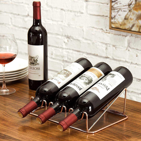 Countertop Wine Rack - 3 Bottle Wine Holder for Wine Storage - No Assembly - Modern Matte Black Metal Wine Rack - Wine Racks Countertop - Small Wi...