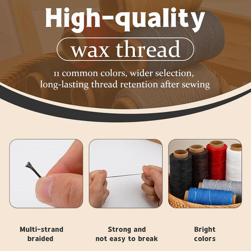 Jupean Waxed Thread, 150m /164Yards Black Leather Sewing Thread, Hand Stitching Threads for Hand Sewing, Bookbinding, and Beginners Leather Craft ...