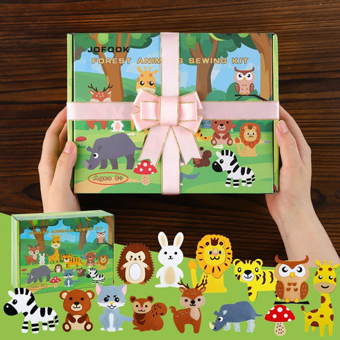 JOFOOK Kids Sewing Kit for Ages 6+, Fun and Educational Animal Craft Set for Boys and Girls, Felt Sewing Kits for Beginners, Kids’ Art Projects Pr...