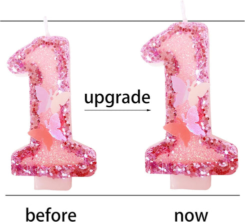 Birthday Candles Number 4,Pink Glitter Happy Birthday Cake Candles Handmade Sequin Numeral Candle...