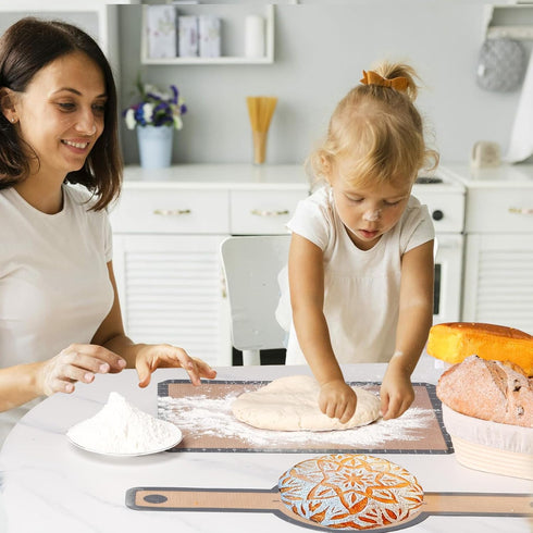 Sourdough Bread Baking Supplies Silicone Baking Mat/Silicone Bread Sling with Long Handle,Food Safe Silicone Mats for Baking,Non-Stick & Easy Clea...