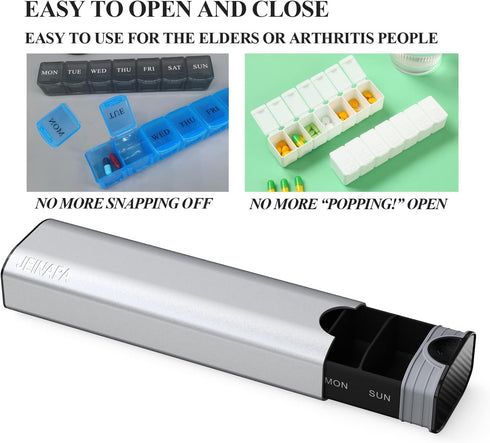 Extra Large Pill Organizer 7 Day, Aluminum Daily Pill Box, Weekly Travel Pill Case, Cute Pill Holder to Hold Vitamins, Medicines, Pills, Supplemen...