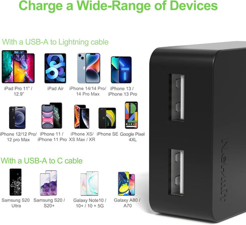Nekmit Dual Port Ultra Thin Flat USB Wall Charger with Smart IC, Black...