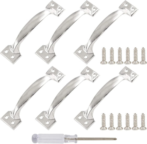 6 Pcs 4" Metal Gate Pull Handles, Bow Gate Handle Screen Door Pull, Vintage Barn Door Handles (Silver)...