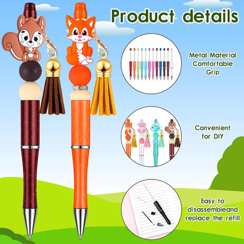 Colarr 12 Sets Christmas Beadable Pens Bulk Halloween Bead Pens with Colorful Beads Tassels Clasps and Beaded Pens DIY Pens Making Kit for Women K...