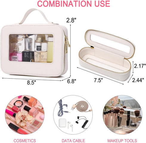 Clear Makeup Bag Portable Brush Bag transparent Travel Cosmetic Case Clear Toiletry Makeup Bag with Zipper for Women (B/White,slim)...