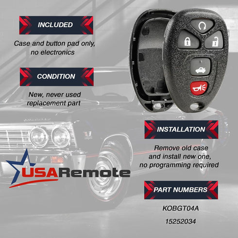fits Part # 22733524 Shell Case & Pad Key Fob Keyless Entry Remote (No Electronics)...