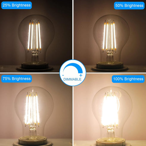 Energetic Dimmable LED Filament Light Bulbs, 8W, 60 Watt Equivalent, Warm White 3000K, Classic Clear Glass, A19 LED Light Bulb, 6 Pack...