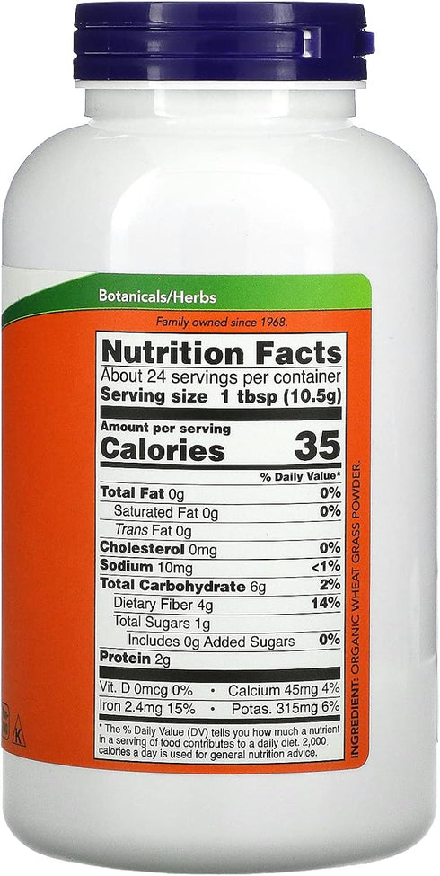 NOW Supplements, Certified Organic and Non-GMO, Wheat Grass Powder, Green Superfood, 9-Ounce...