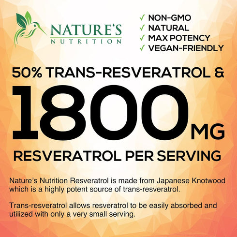 Resveratrol 1800mg Per Serving - Potent Antioxidants for Immune Support - Extra Strength Trans-Resveratrol Supplement Supports Healthy Aging & Hea...