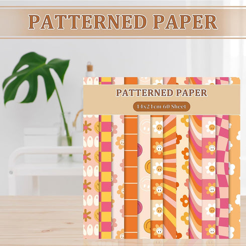 Whaline 60Pcs Boho Pattern Paper A5 Groovy Scrapbook Specialty Paper Hippie Double Sided Retro Boho Decorative Craft Paper For DIY Art Craft Card ...