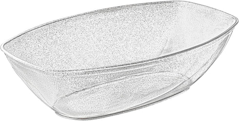 Posh Setting Disposable Oval Serving Bowls, Silver Glitter Plastic Serving Bowls, 4 Pack, 72 Ounce Large Plastic Disposable Party Snack, Buffet, C...