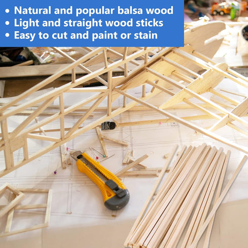 280 Pieces Balsa Wood Sticks 1/8 x 1/8 x 12 Inch Hardwood Square Dowels Balsa Wood Strips Square Wooden Dowel Rods Unfinished Wood Sticks for Craf...
