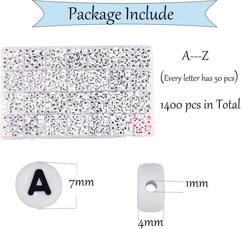 1400pcs Letter Beads, Alphabet A-Z Beads for Jewelry Making and DIY Bracelets, Necklaces, Key Chains, 4x7mm Round Letter Beads Kits for Jewelry Ma...