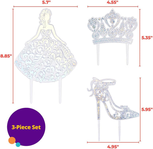DecoPac Quinceanera Cake Topper, Glitter Cake Topper, Silver Cake Decoration, 3 Piece Set...