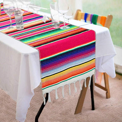 Mexican Table Runner 14 x 84 Inch Mexican Serape Table Runner for Mexican Party Wedding Decorations, Fringe Cotton Table Runner...