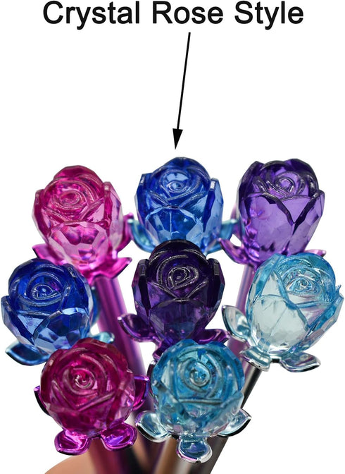 Maydahui 24PCS Crystal Rose Gel Pen Colorful Gem Flower Pens Black Ink for Girls Party School Office Supplies...
