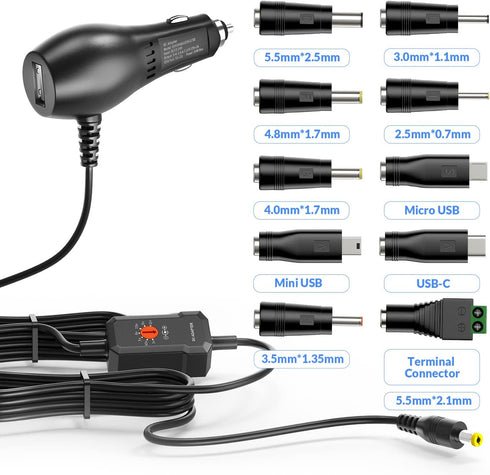34W Car Charger Adapter with 5V 2A USB Port, 3V 4.5V 5V 6V 7.5V 9V 12V 2A Auto Cigarette Lighter Male Plug Truck Power Supply Adapter Cable for Ca...
