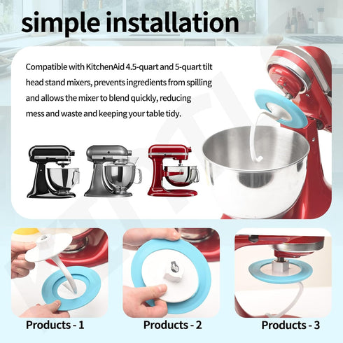 Upgrade Dough Hook Shield Compatible with Kitchen Aid 4.5qt & 5qt Tilt Head Stand Mixers and Dough Hook, Easy Installation and Easy Cleaning, blue...