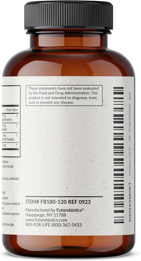 Futurebiotics Chill Pill + Ashwagandha, Rhodiola, St. John’s Wort, & L-Theanine 2000 MG per Serving - Non-GMO, 120 Vegetarian Tablets...