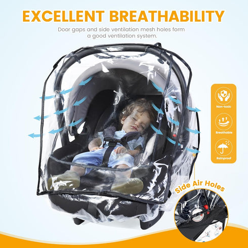Car Seat Rain Cover Universal, Food Grade EVA, Waterproof Weather Shield for Infant Car Seat with Storage Bag, Baby Car Seat Stroller Rain Cover F...