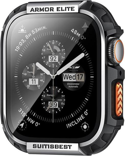 Suitisbest Metal Rugged Case for Apple Watch 44mm Case Screen Protector, Shockproof Protective Case Bumper 9H Tempered Glass Screen Protector Cove...