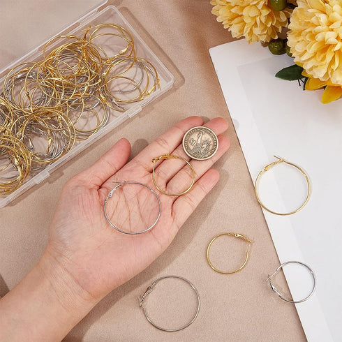 1 Box 80Pcs 4 Style Round Beading Hoops Small Hoop Earring Findings Circle Iron Hypoallergenic Gold Dangle Hoop Earrings Open Silver Hoop Earring ...