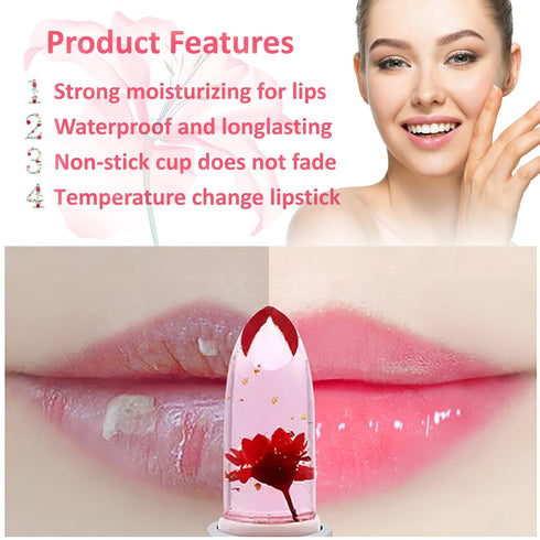 6 Pack Crystal Flower Jelly Lipstick,Magic Color Changing Lipstick,PH Clear Temperature Color Changing Lip Gloss,Lip Balm,Long Lasting Nourishing ...