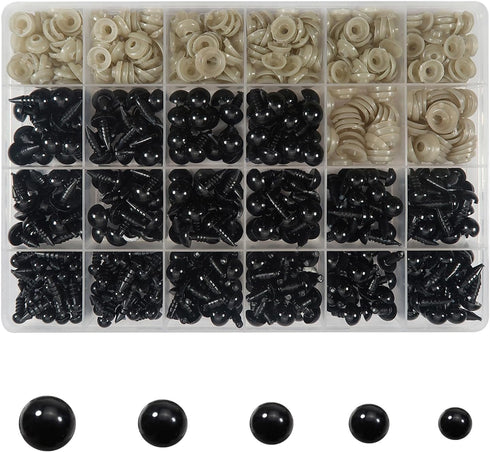 TOAOB 150pcs Safety Eyes for Amigurumis with Washers 6mm to 12mm Plastic Crochet Black Craft Doll Eyes for Crocheting Stuffed Animals Bears Toys D...