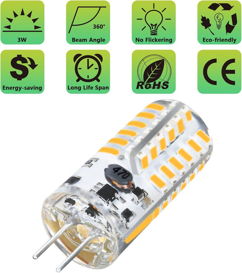 G4 LED Bulbs 12V 3W Bi-Pin LED Light Bulbs 48×3014 SMD 20W Halogen Bulb Replacement Silicone Coated Shatterproof 220 Lumens 360° Beam Angle AC/DC ...