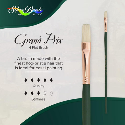 Silver Brush Limited 1001 Grand Prix Flat Brush for Oil Paintings, Size 4, Long Handle...