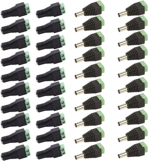 DC Power Jack Plug Adapter Barrel Connector 20 Pairs 12V Male and Female 2.1xx5.5mm for CCTV Security Camera System, LED Strip...
