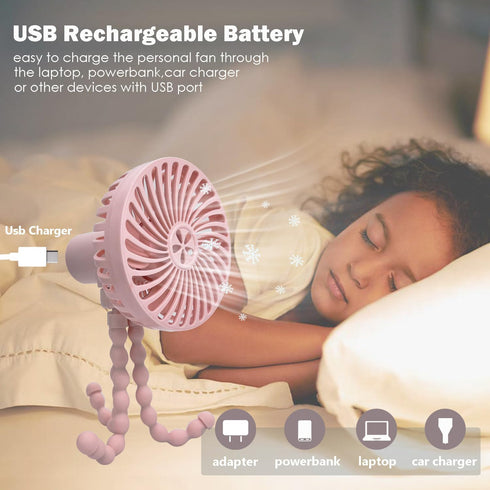 Stroller Fan,Portable Fan for Stroller,Battery Operated Mini Personal Fan, Handheld Fan Clip On For Baby with Flexible Tripod,3 Speed USB Recharge...
