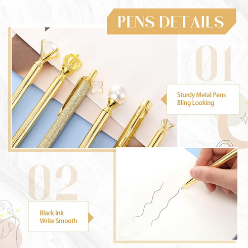 9 Pcs Ballpoint Pens Set Metal Crystal Diamond Pen Glitter Pen for Journaling Black Ink Pretty Cute Pens Fancy Pens Gifts for Women Girls Christma...