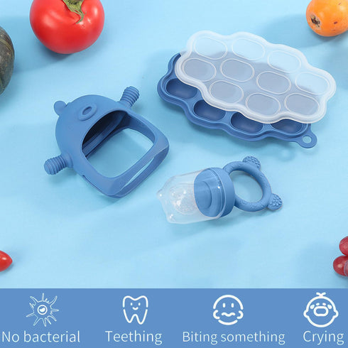 Baby Fruit Feeder & Breastmilk Popsicle Molds – (3-Pack) Teething Relief Set with Mesh & Silicone Pacifiers, Freezer Tray, Food Feeder for 0–12 Mo...