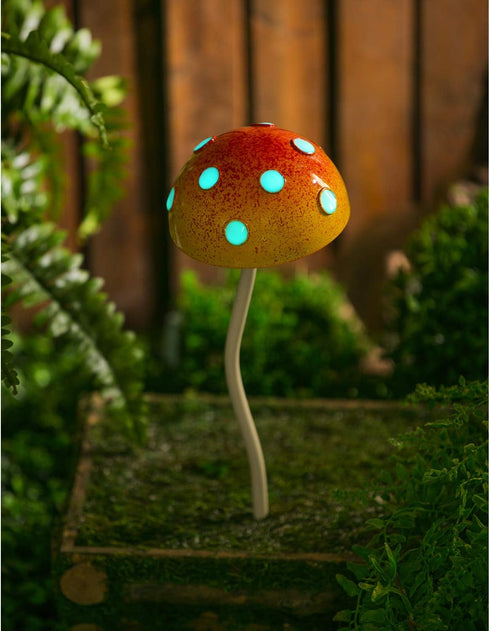 Evergreen 12.5" H Glow in The Dark Mushroom Plant Pick, Yellow Garden and Yard Decor...