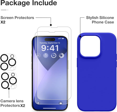 GONEZ for iPhone 14 Pro Max Case Silicone, Compatible with Magsafe, with 2X Screen Protector + 2X Camera Lens Protector, Liquid Silicone Shockproo...