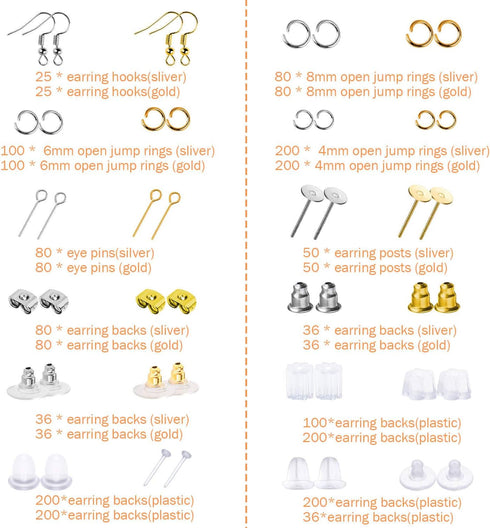 Anezus Earring Making Kit with Earring Hooks Findings, Earring Backs Posts, Jump Rings for Jewelry Making Supplies, 2320Pcs...