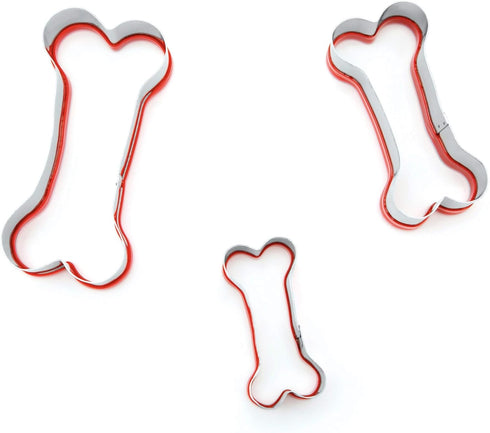 3-Piece Dog Bone Cookie Cutters Set - Dog Treats Cutters, Bone Shapes, 2.4" to 3.9" Soft PVC Coated...