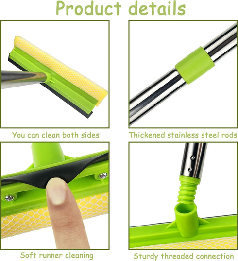 Window Squeegee for Window Cleaning, 58'' Squeegee Window Cleaner Tool 2 in 1 Car Window Cleaning Tool with Extension Pole Telescopic Window Washi...