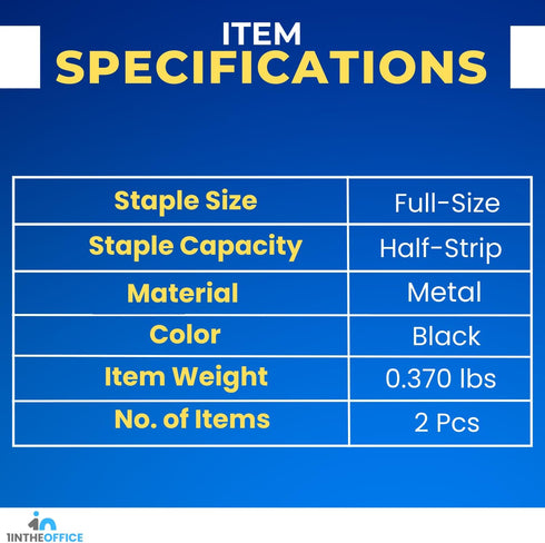 1InTheOffice Half Strip Stapler, Heavy Duty Desk Stapler, Office Stapler, Black, 20 Sheets Capacity, 3 Pack...